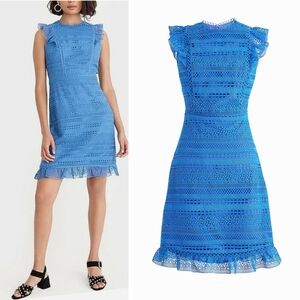 J Crew eyelet lace crochet sheath cap sleeves dress blue